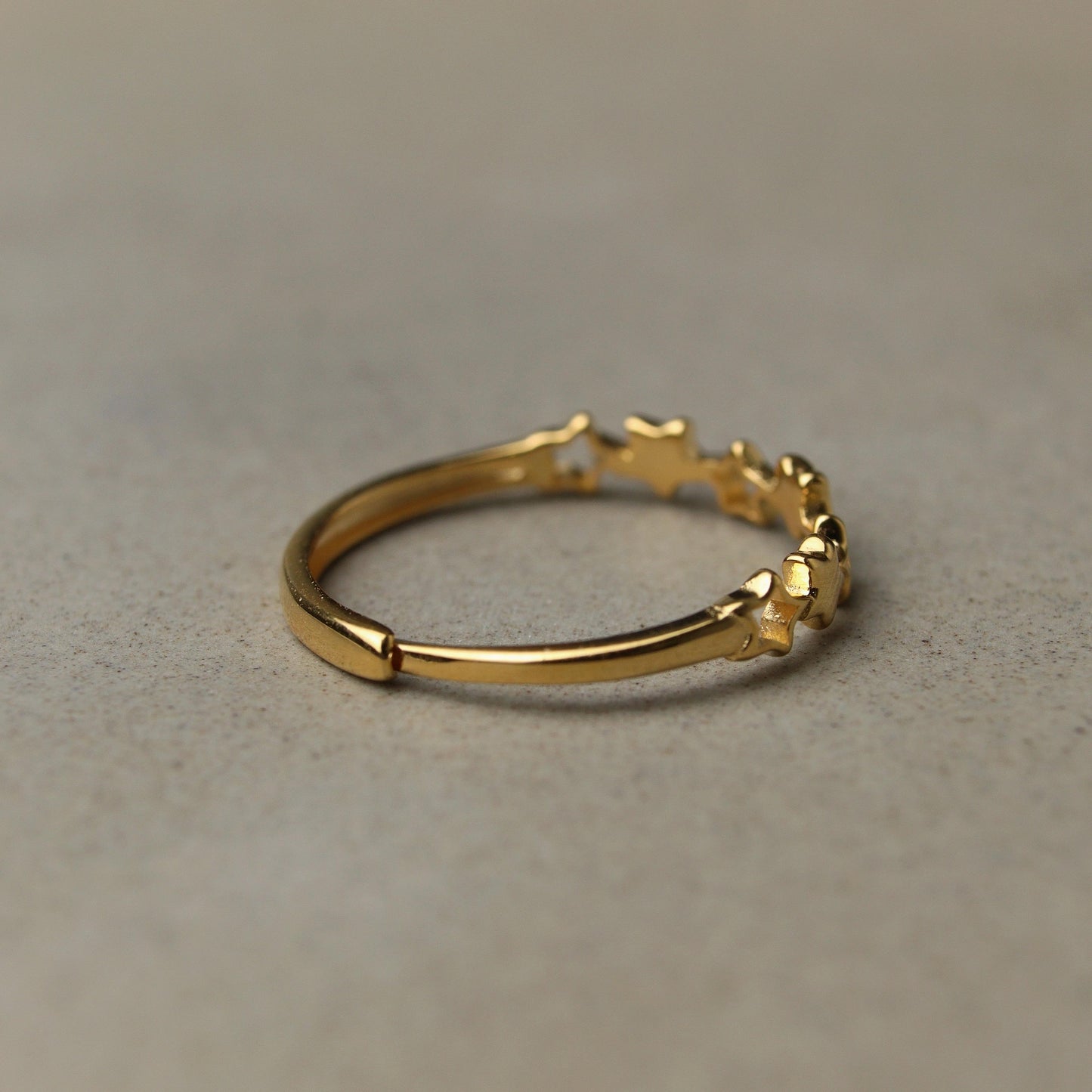 TWINKLE S925 Silver Vermeil Hollow Stars Thin Adjustable Ring for Women