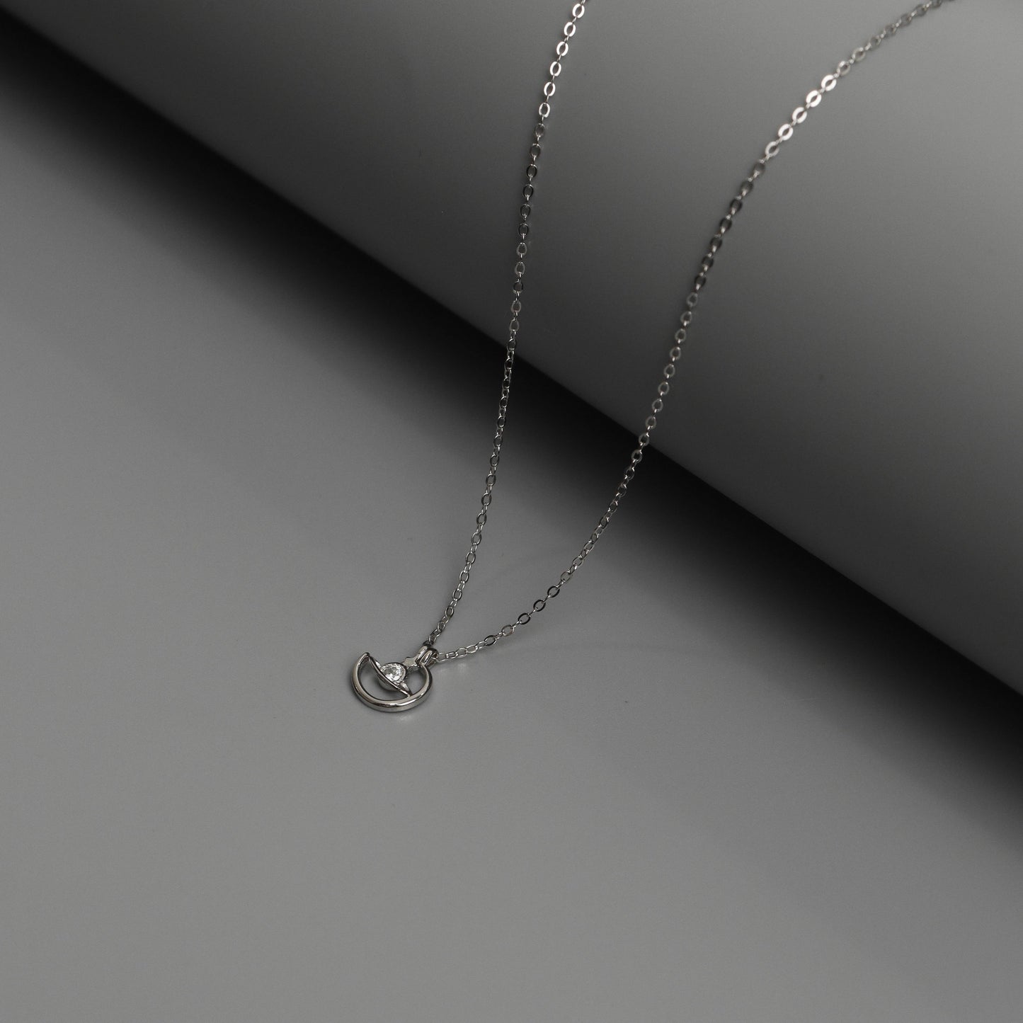 CERES S925 Silver Galaxy Crescent Moon Pendant Chain Necklace for Women