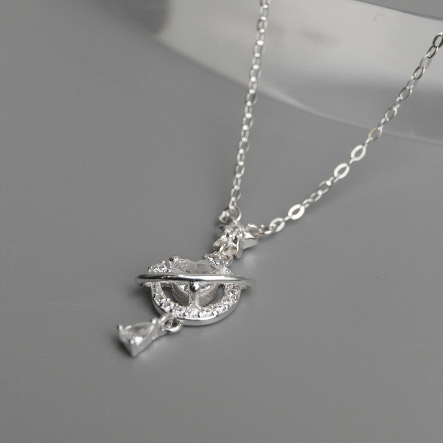 AURORA S925 Silver Galaxy Saturn Lite Pendant Chain Necklace for Women