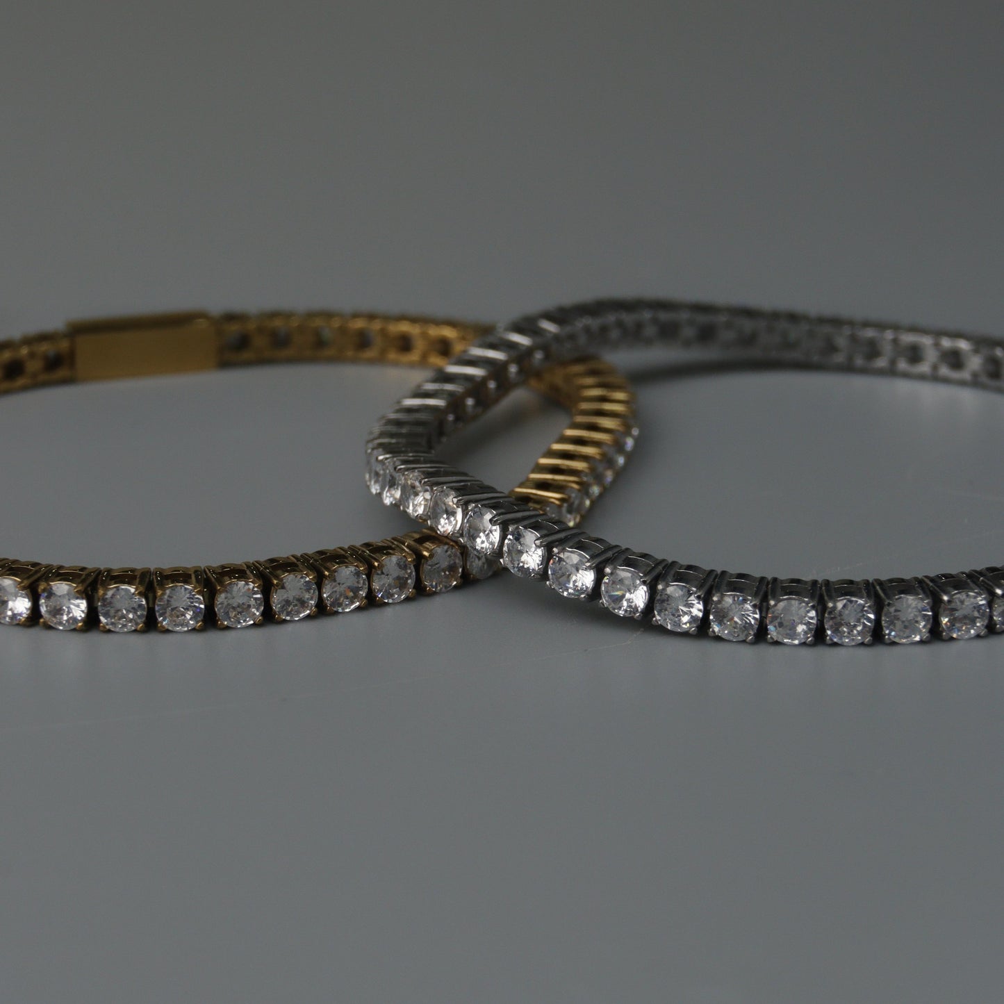 MONDE Gld/Silver Tennis Round Link Bracelet Full Embedded Fashion For Women