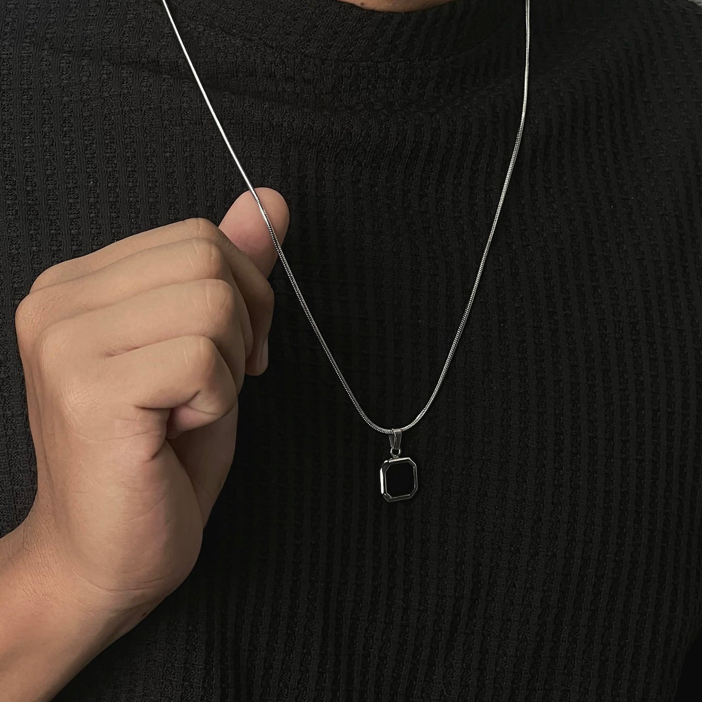 Men Jewelry FRYZER Black Square Silver Types Chain Necklace For Men's
