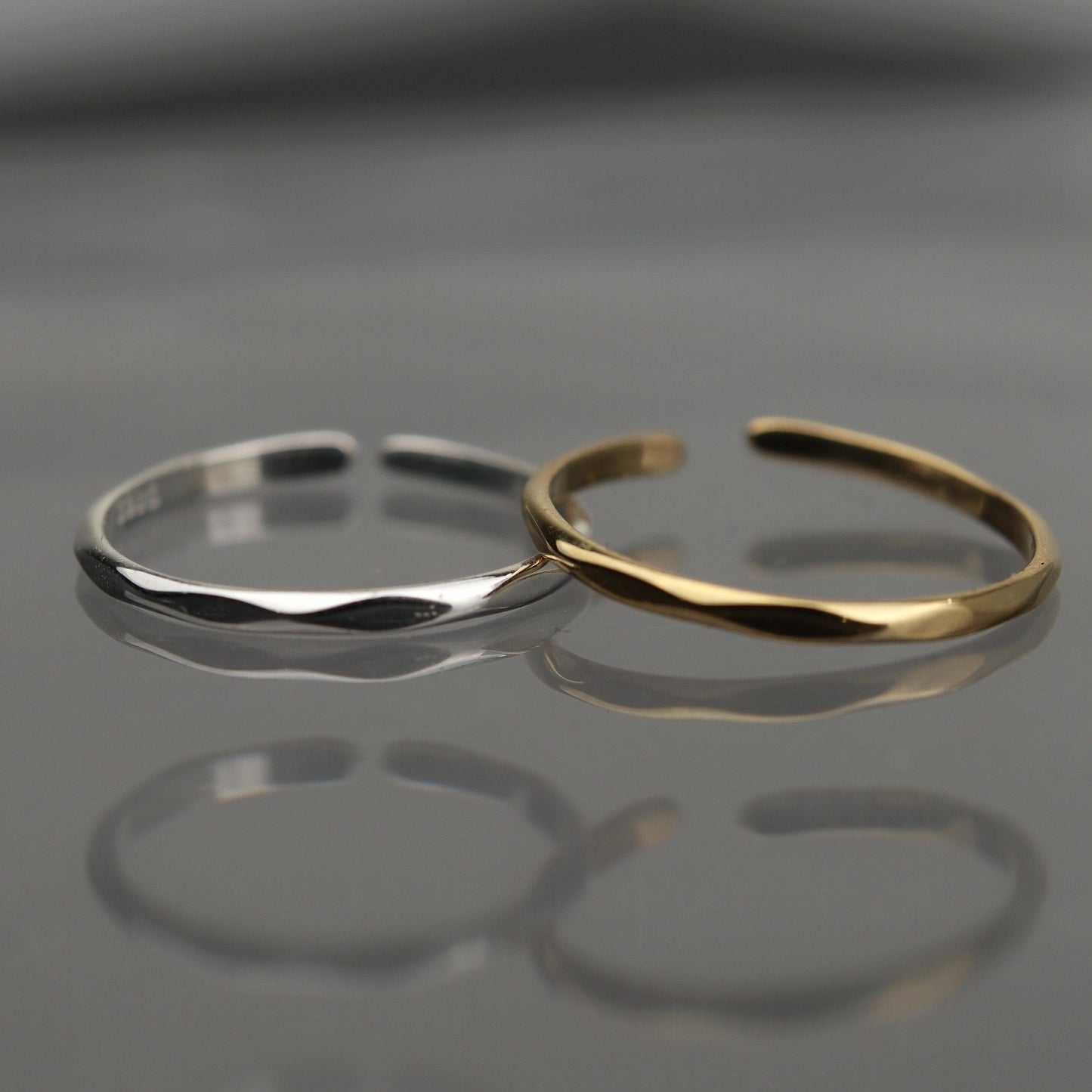 JACE S925 Silver Vermeil Ripple Thin Open Adjustable Ring