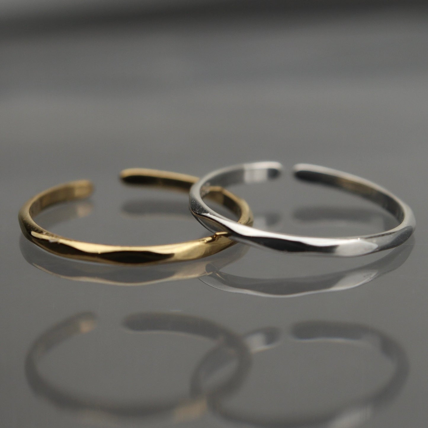 JACE S925 Silver Vermeil Ripple Thin Open Adjustable Ring