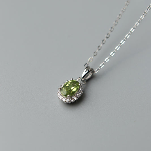 Oval Pendant Natural Green Peridot Gemstone S925 Silver Chain Necklace Pawnable Accessories with AGCL Certification