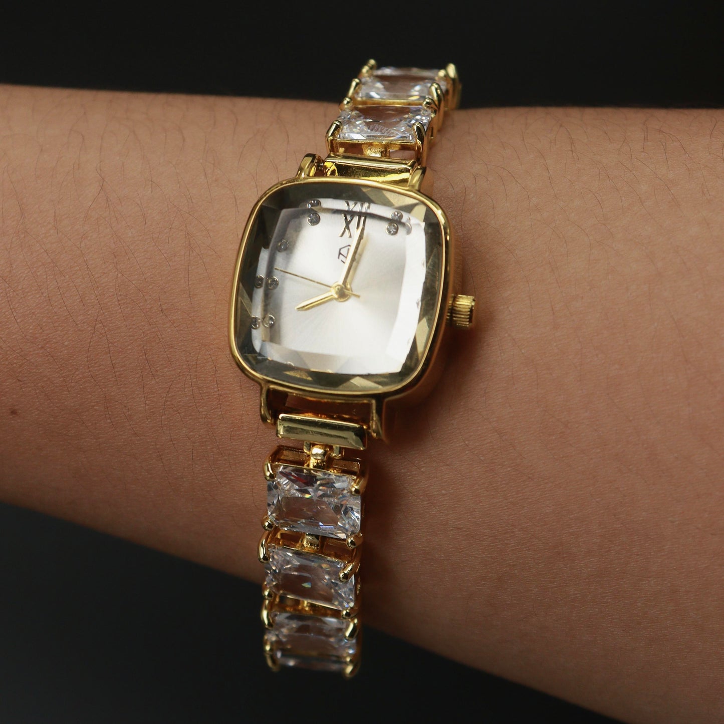 VALENCIA Square Case Fashion Quartz Thin Crystal Glass Band Strap Watches