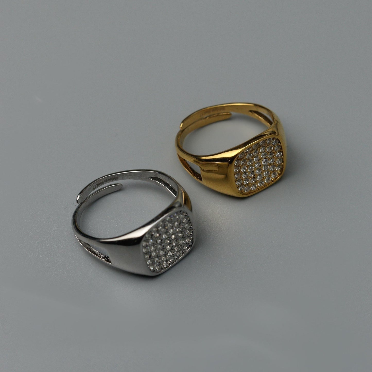 IZHA Gld/Silver Square Centered Embedded Adjustable Ring
