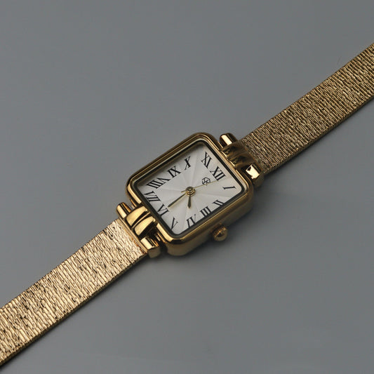 SLAGEN Women's Fashion Watch, Rectangle Case, Sliding Buckle, White Watch Face