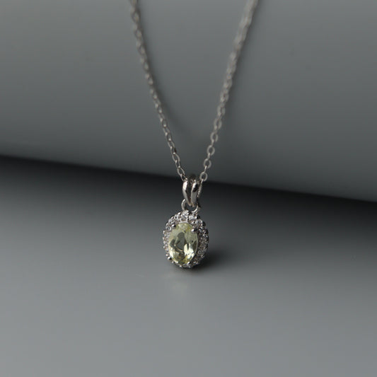 Oval Pendant Natural Citrine Light Yellow Quartz Gemstone S925 Silver Chain Necklace Pawnable with AGCL Certification