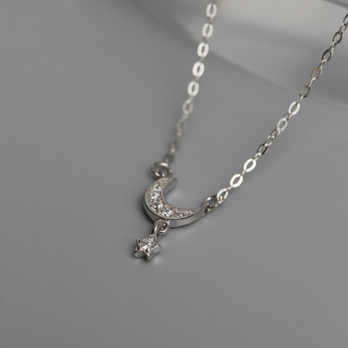 STELLUNE S925 Silver Crescent Moon Chain Necklace for Women
