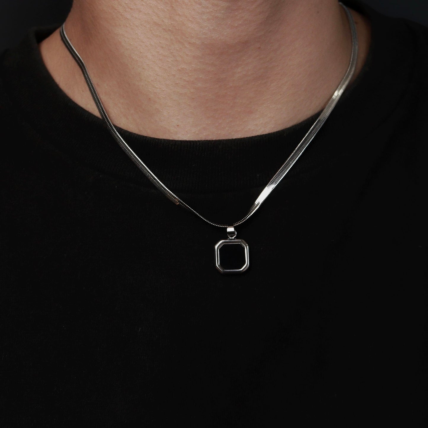 Men Jewelry FRYZER Black Square Silver Types Chain Necklace For Men's