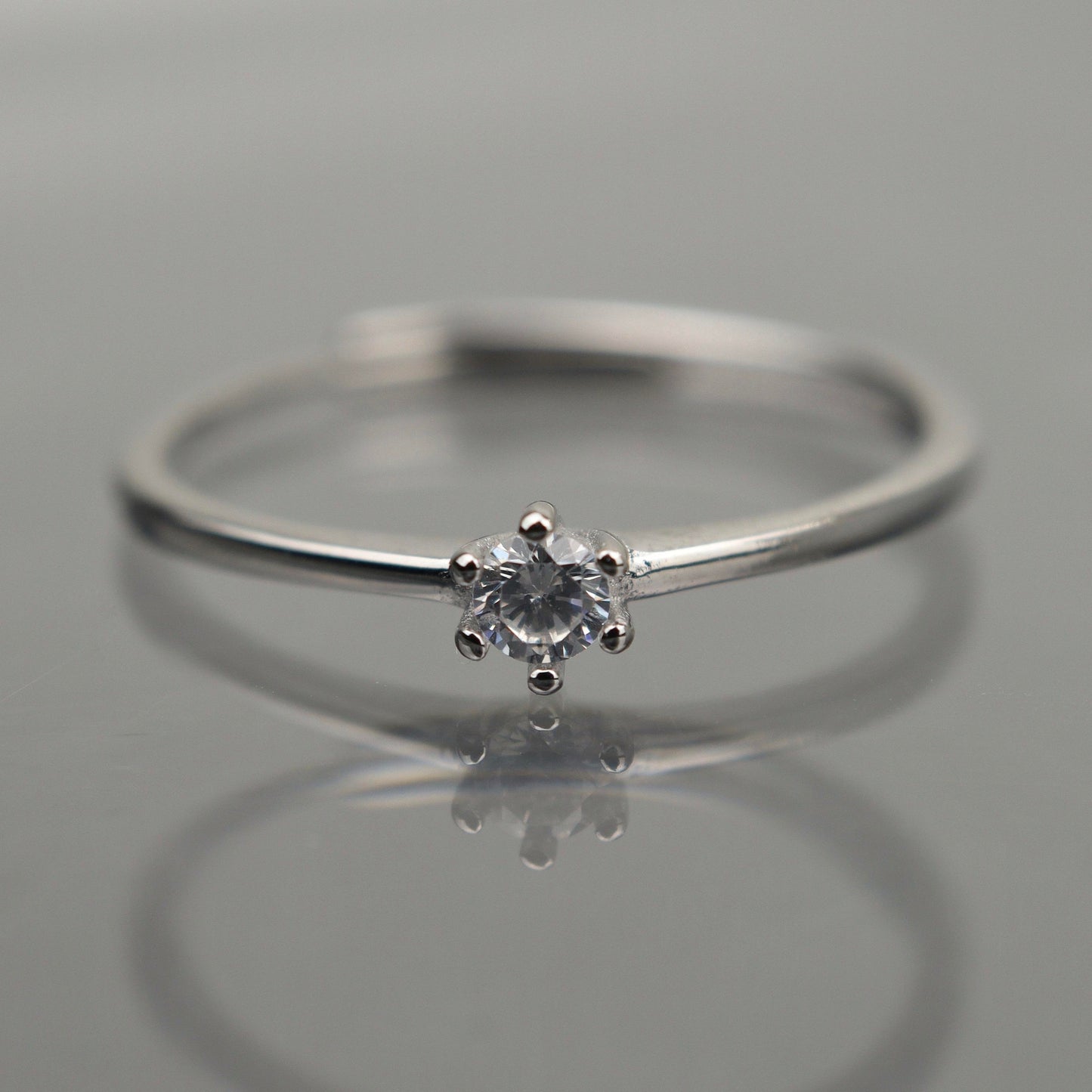 ELENA S925 Silver Embedded Russian Glass Stone Thin Adjustable Ring for Women
