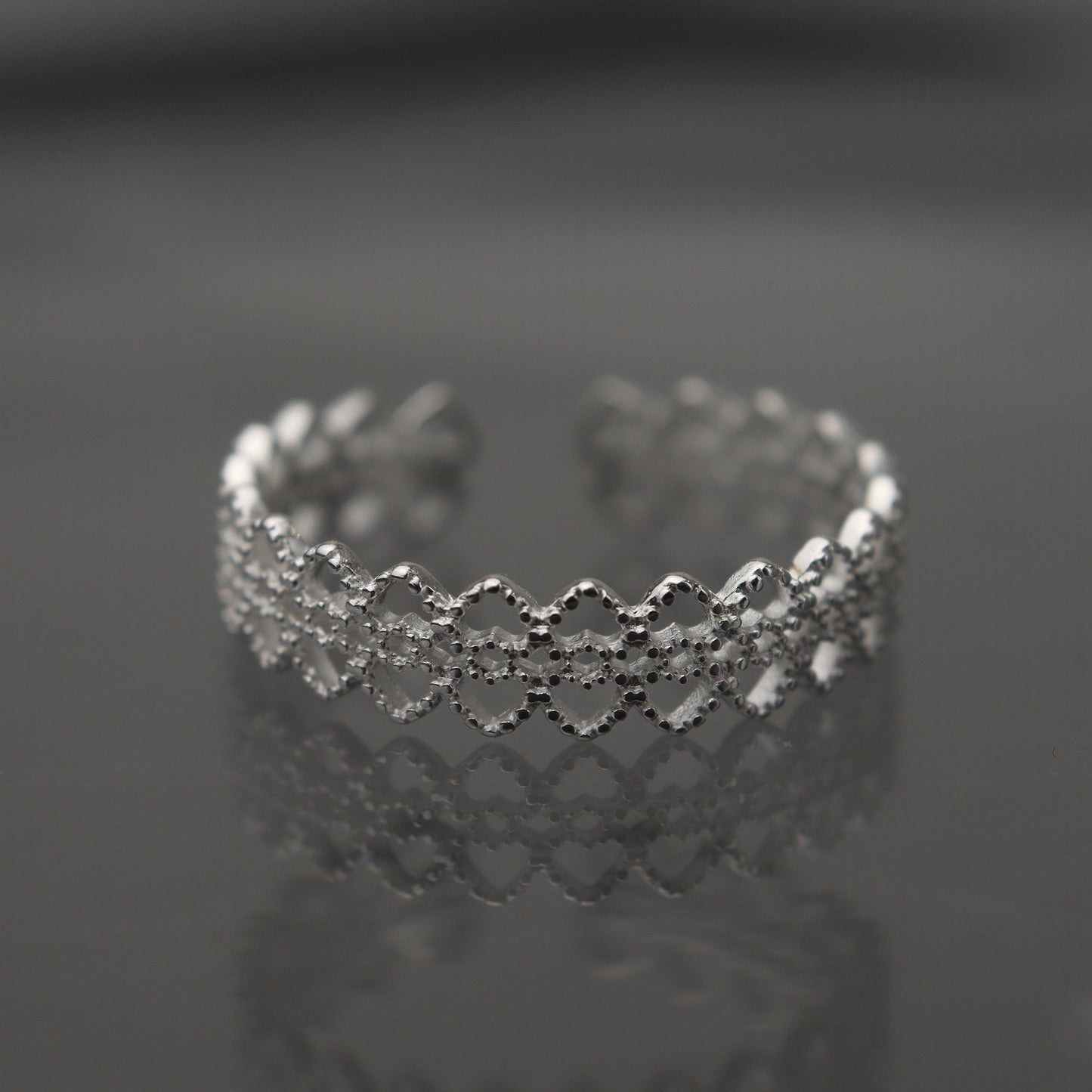 MIDEA S925 Silver Hollow Heart Open Adjustable Ring for Women