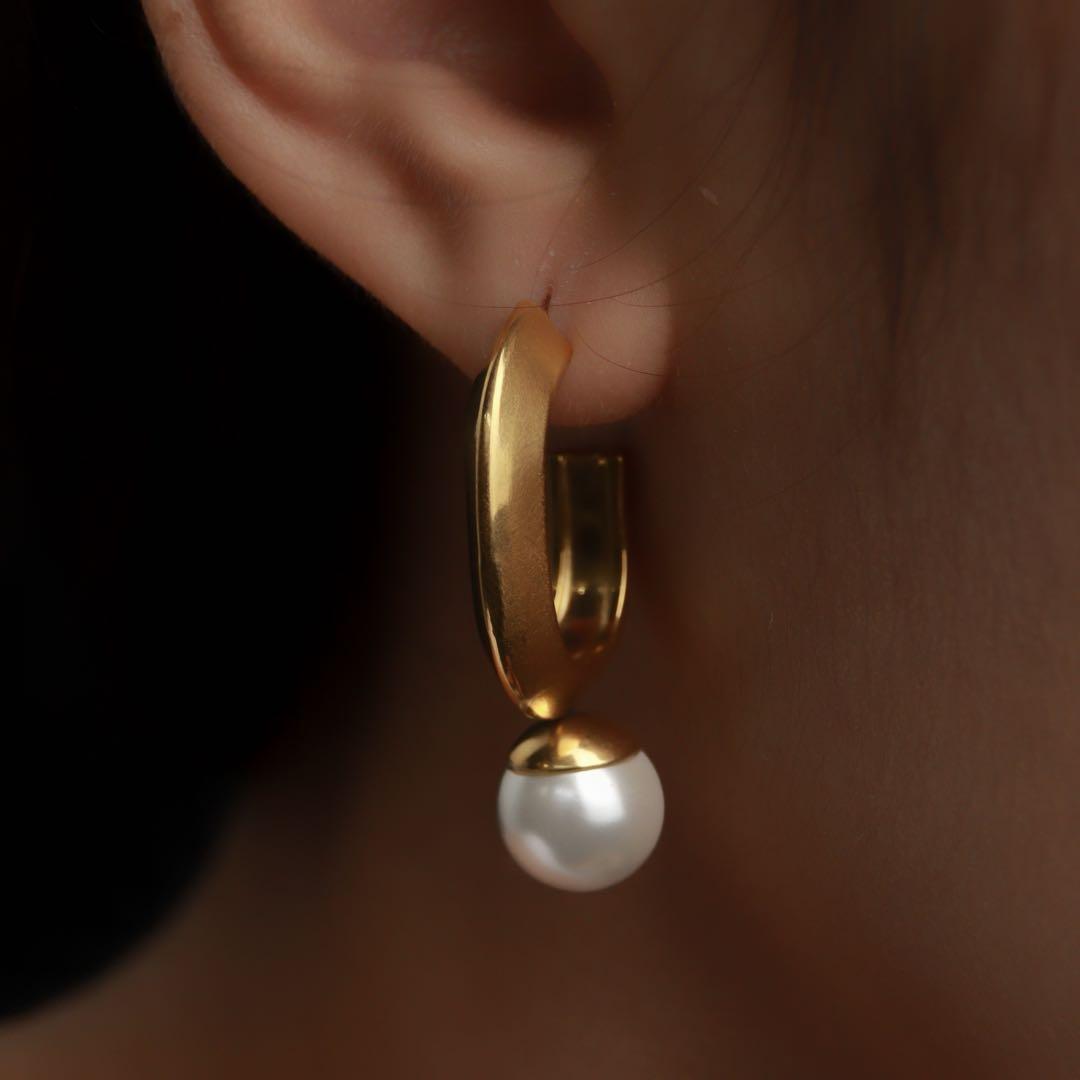 ALEGRIA Synthetic Pearl Big J Drop Earrings For Women's
