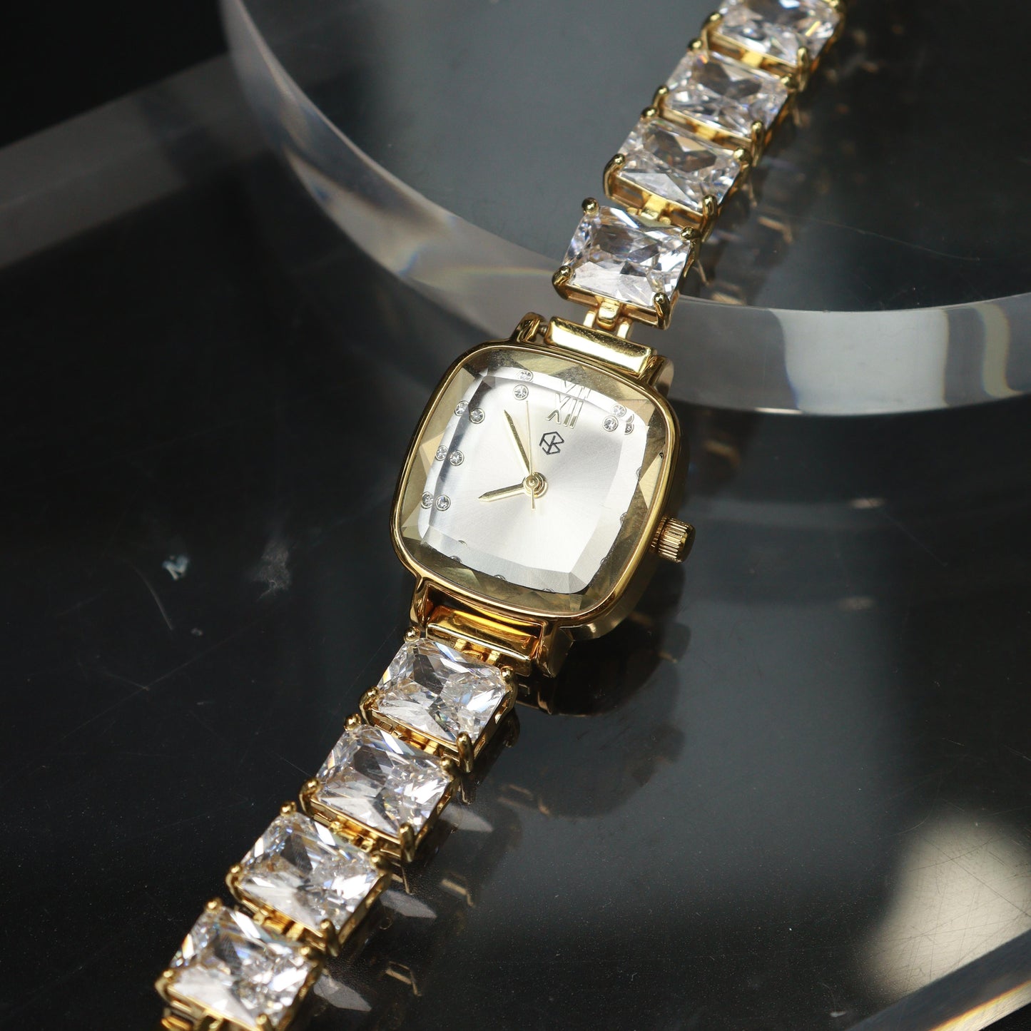 VALENCIA Square Case Fashion Quartz Thin Crystal Glass Band Strap Watches