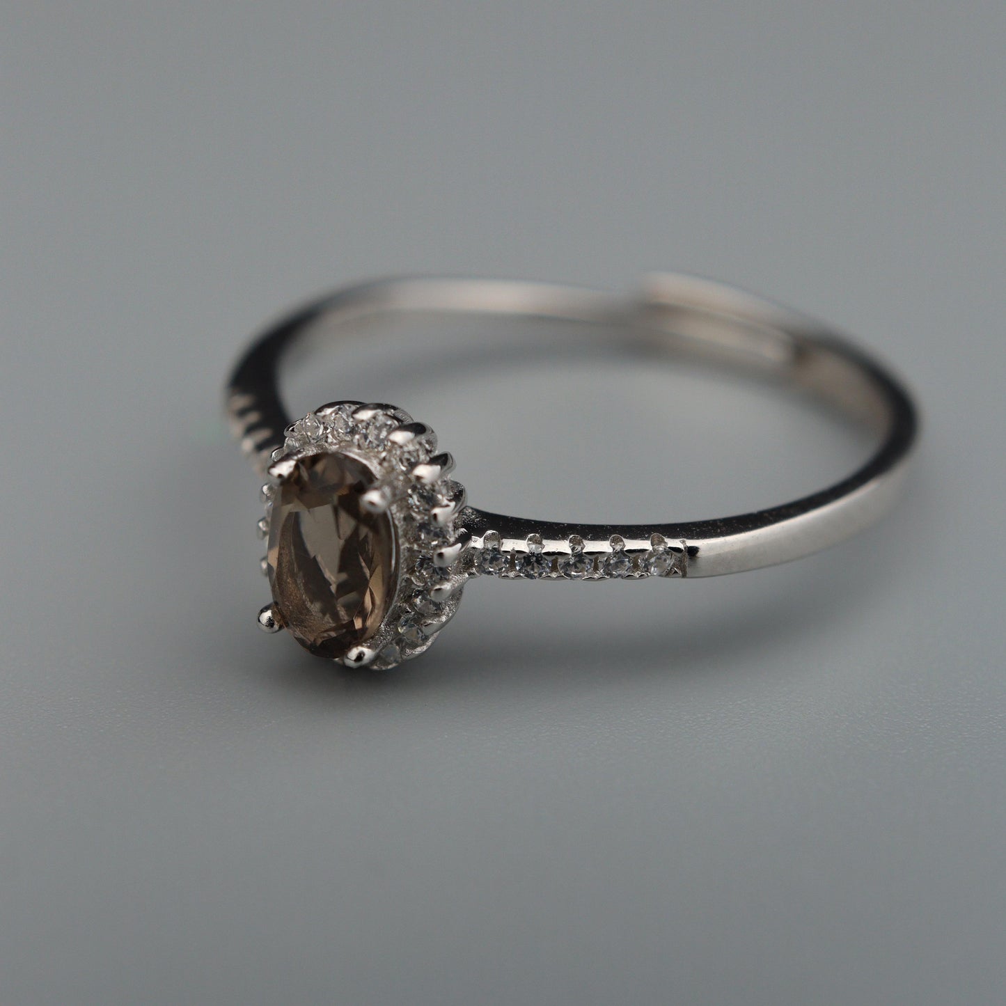Silver Adjustable Ring Natural Smoky Quartz Gemstone Pawnable Women's Accessories with AGCL Certification