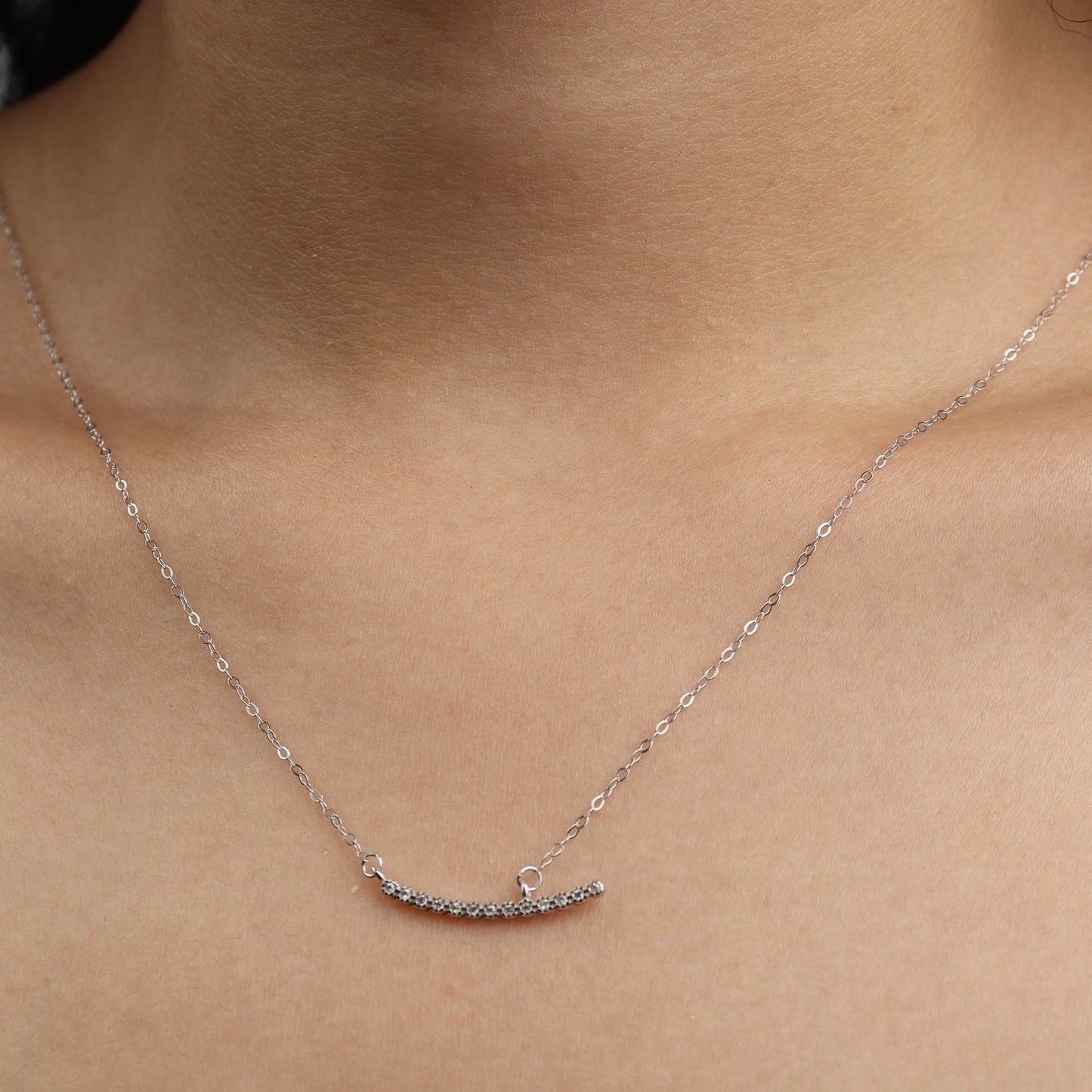SKYLINE S925 Silver Smile Bar Pendant Chain Necklace for Women
