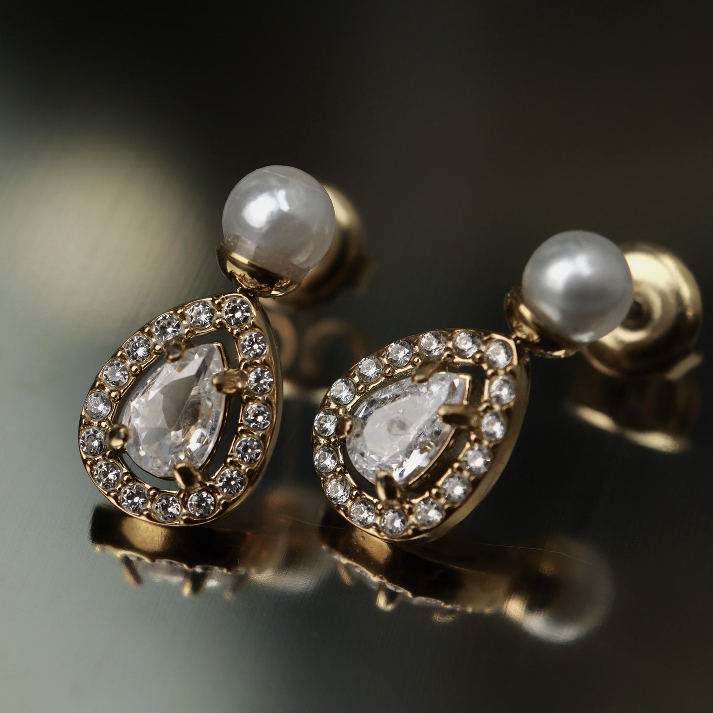 TIANA Shiny Tear Drop Synthetic Pearl Stud Earrings