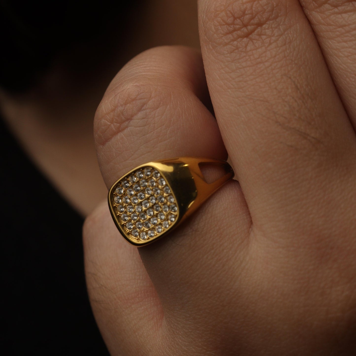 IZHA Gld/Silver Square Centered Embedded Adjustable Ring