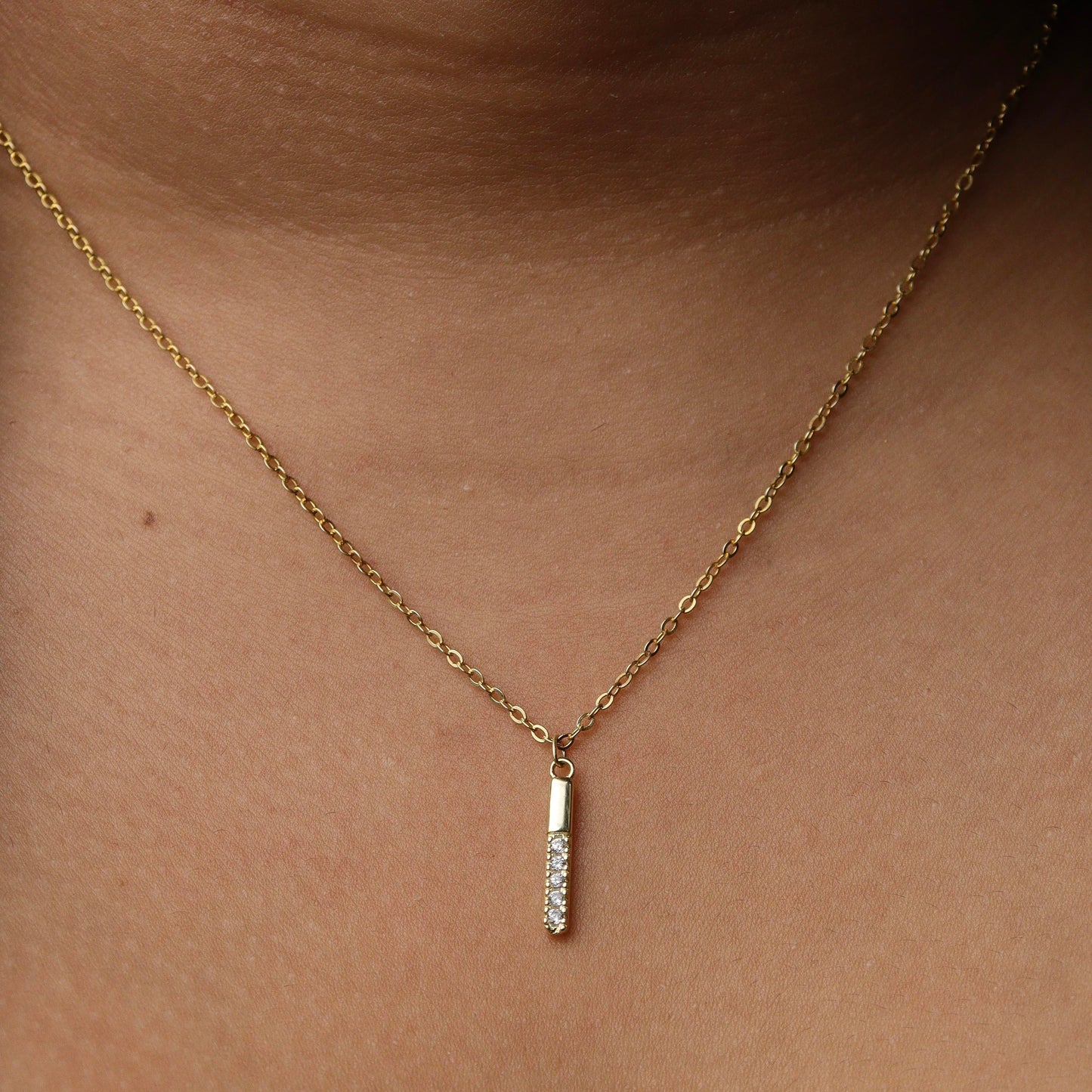 LINER S925 Silver Vermeil Mini Bar Pendant Chain Necklace for Women
