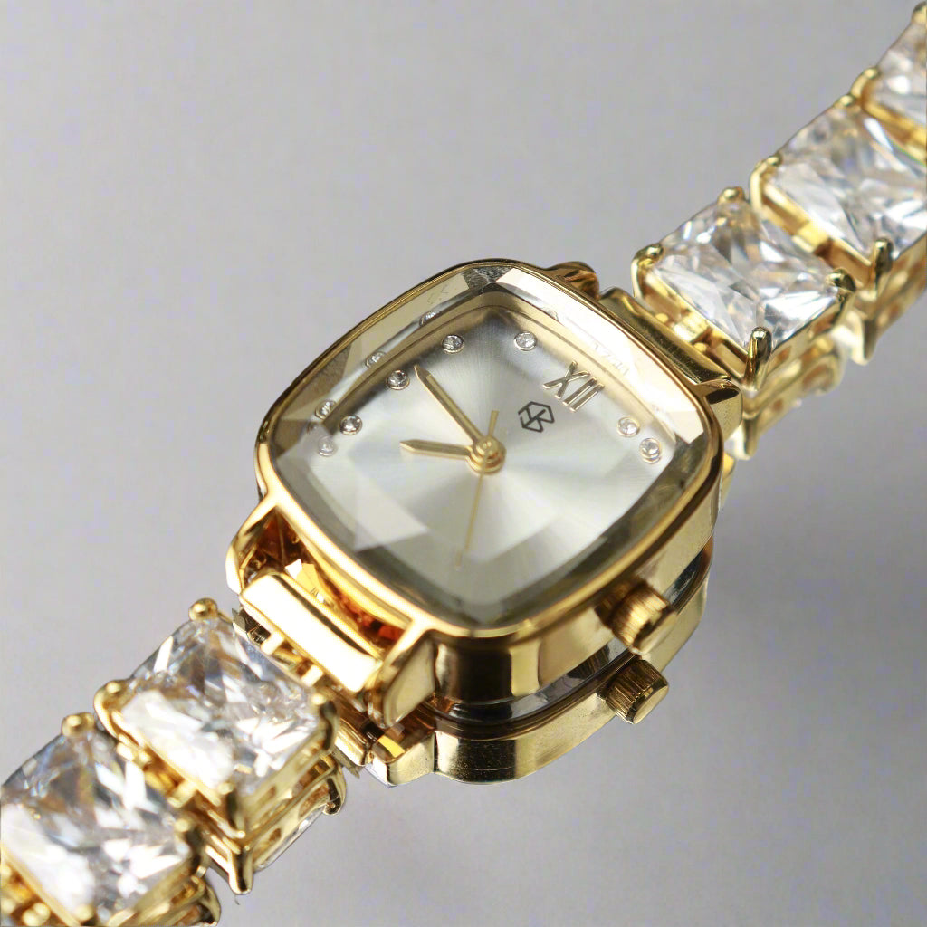 VALENCIA Square Case Fashion Quartz Thin Crystal Glass Band Strap Watches