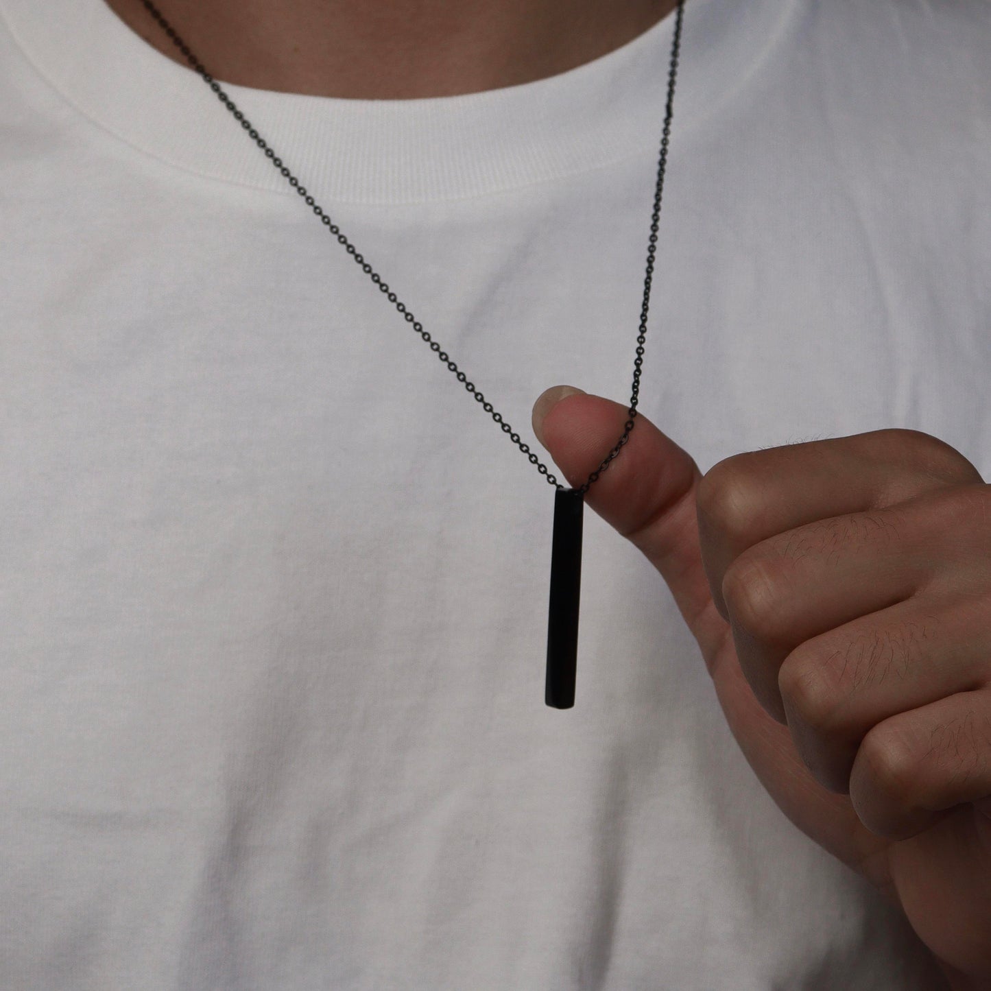 Men Jewelry RYDER Black Vertical Bar Pendant Chain Necklace For Men's