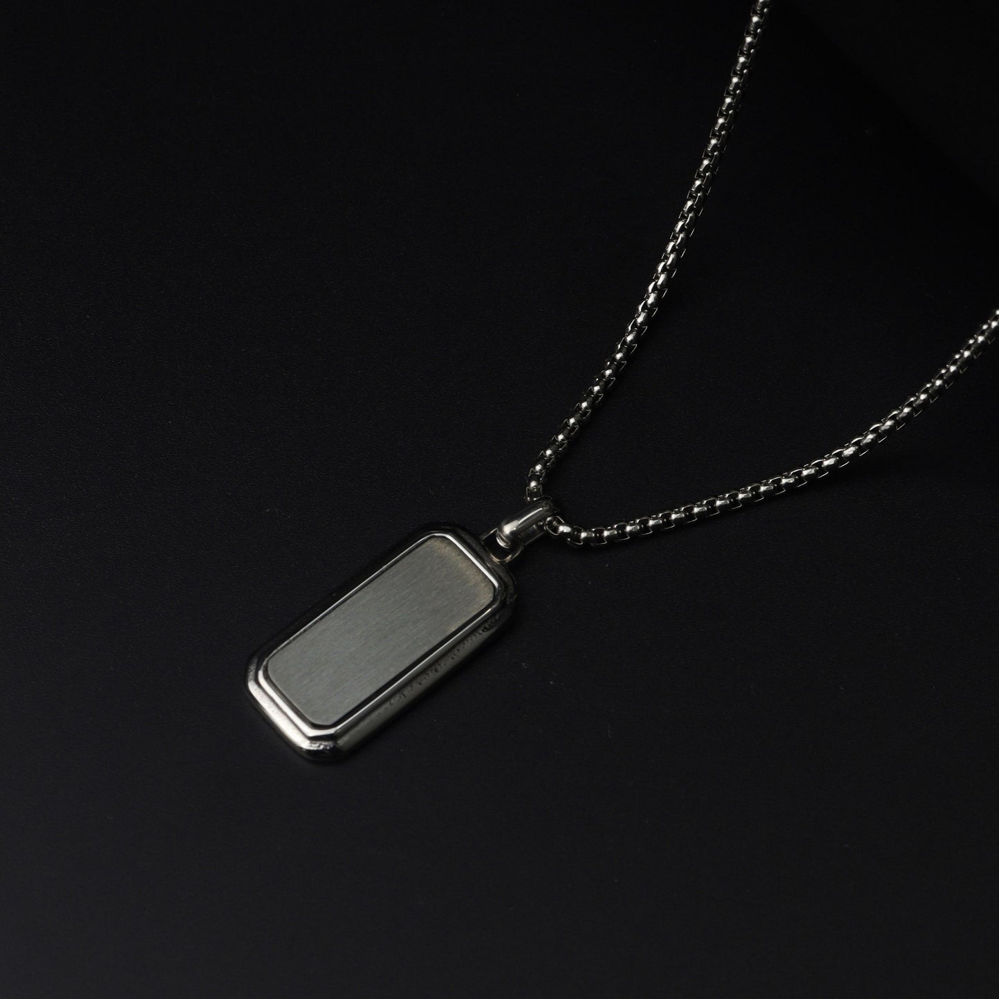 HB Men Jewelry ROGER Silver Rectangle Pendant Chain Necklace For Men's
