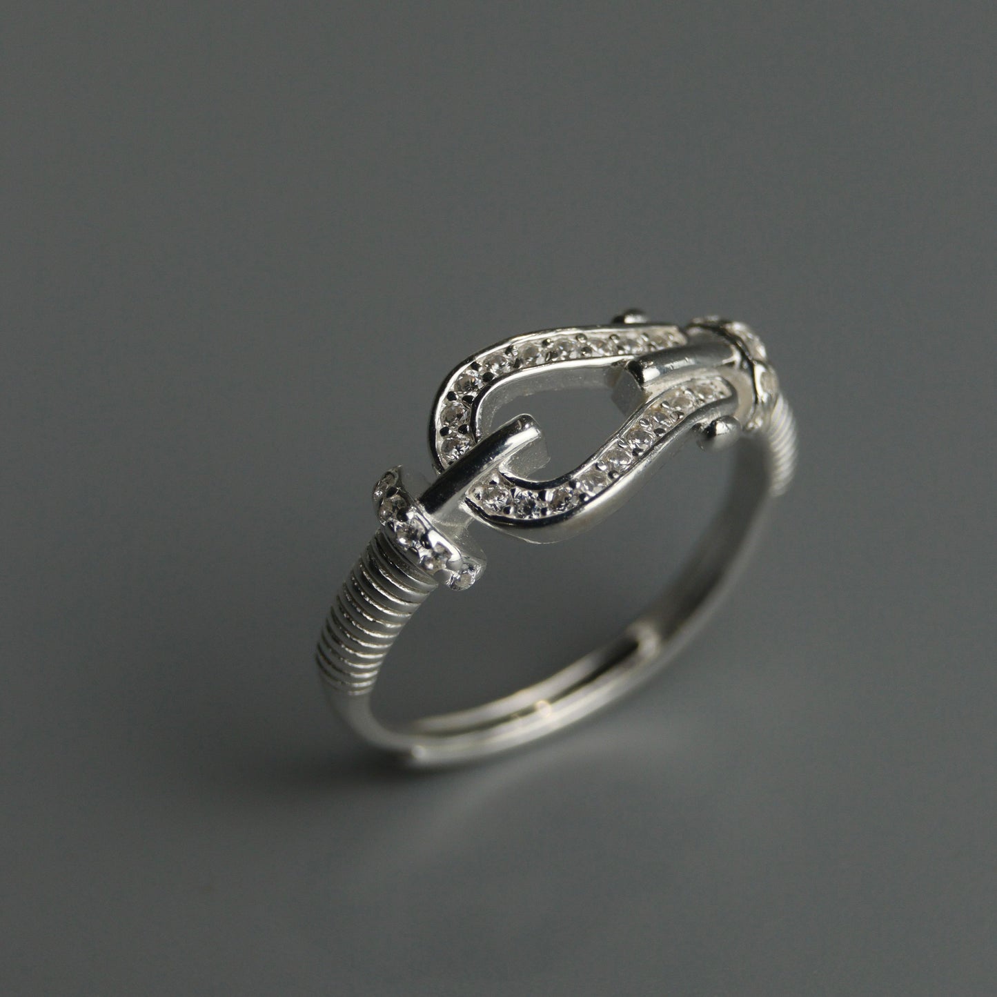 SARINA S925 Silver Anchor D-Shackles Adjustable Ring