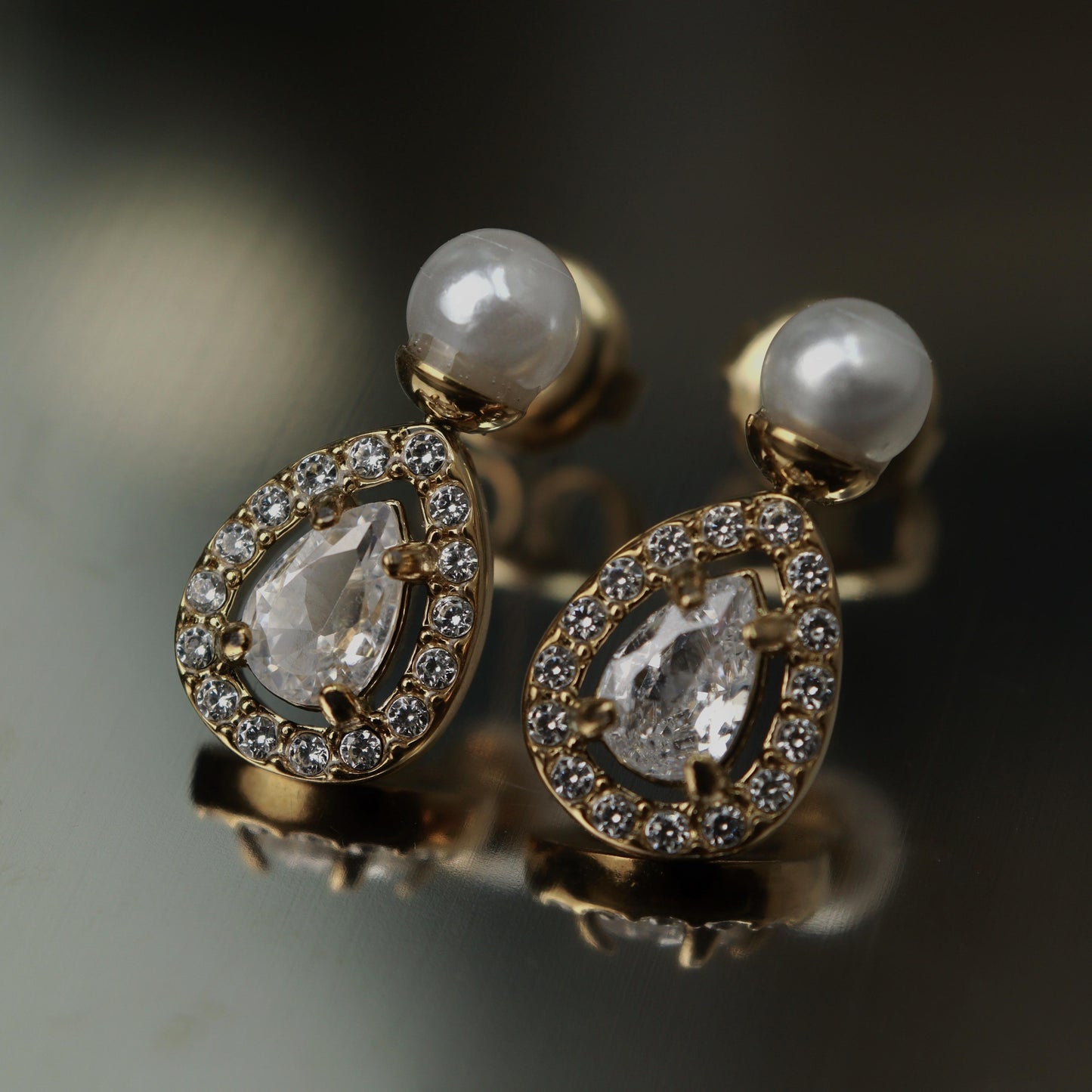 TIANA Shiny Tear Drop Synthetic Pearl Stud Earrings
