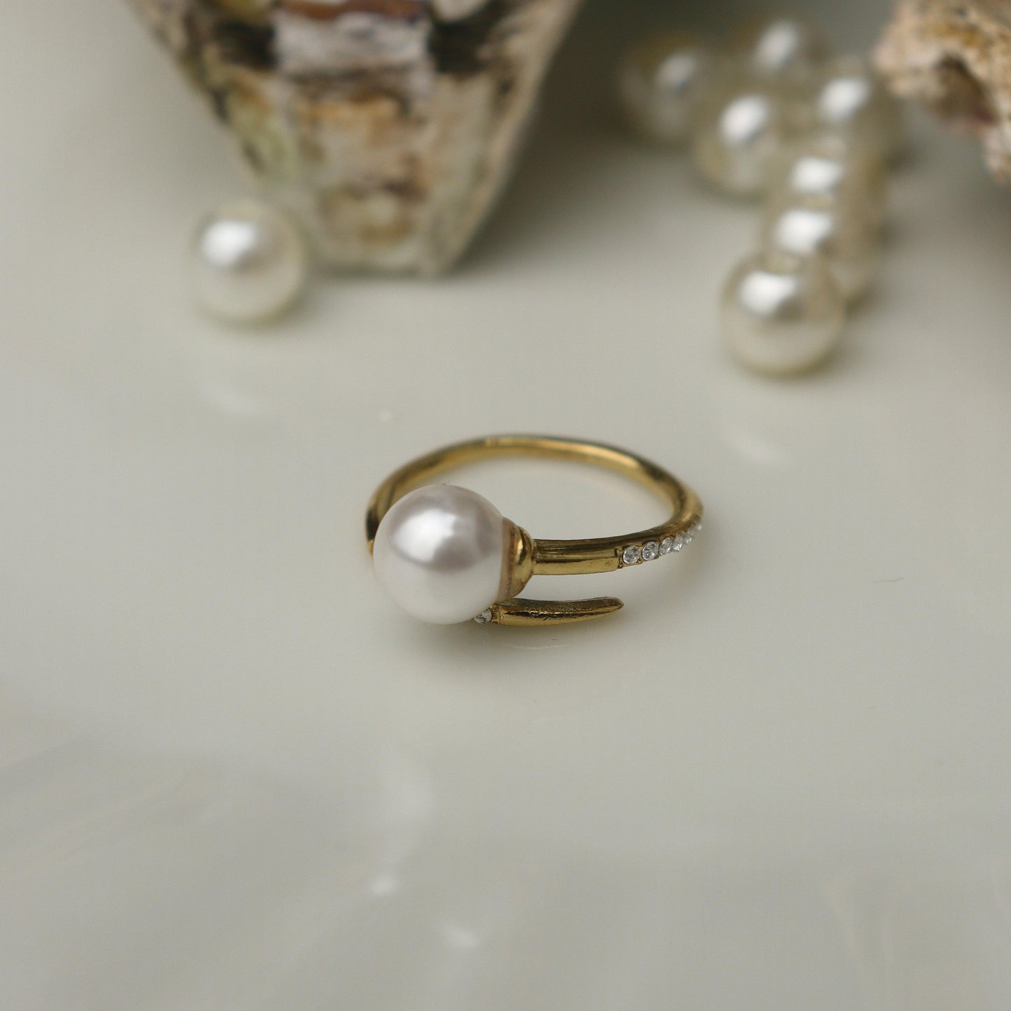 ZEST Synthetic Pearl Adjustable Ring for Women