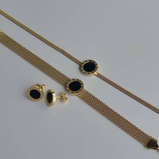Black Round Collection Sets Of Necklace, Earrings & Bracelet