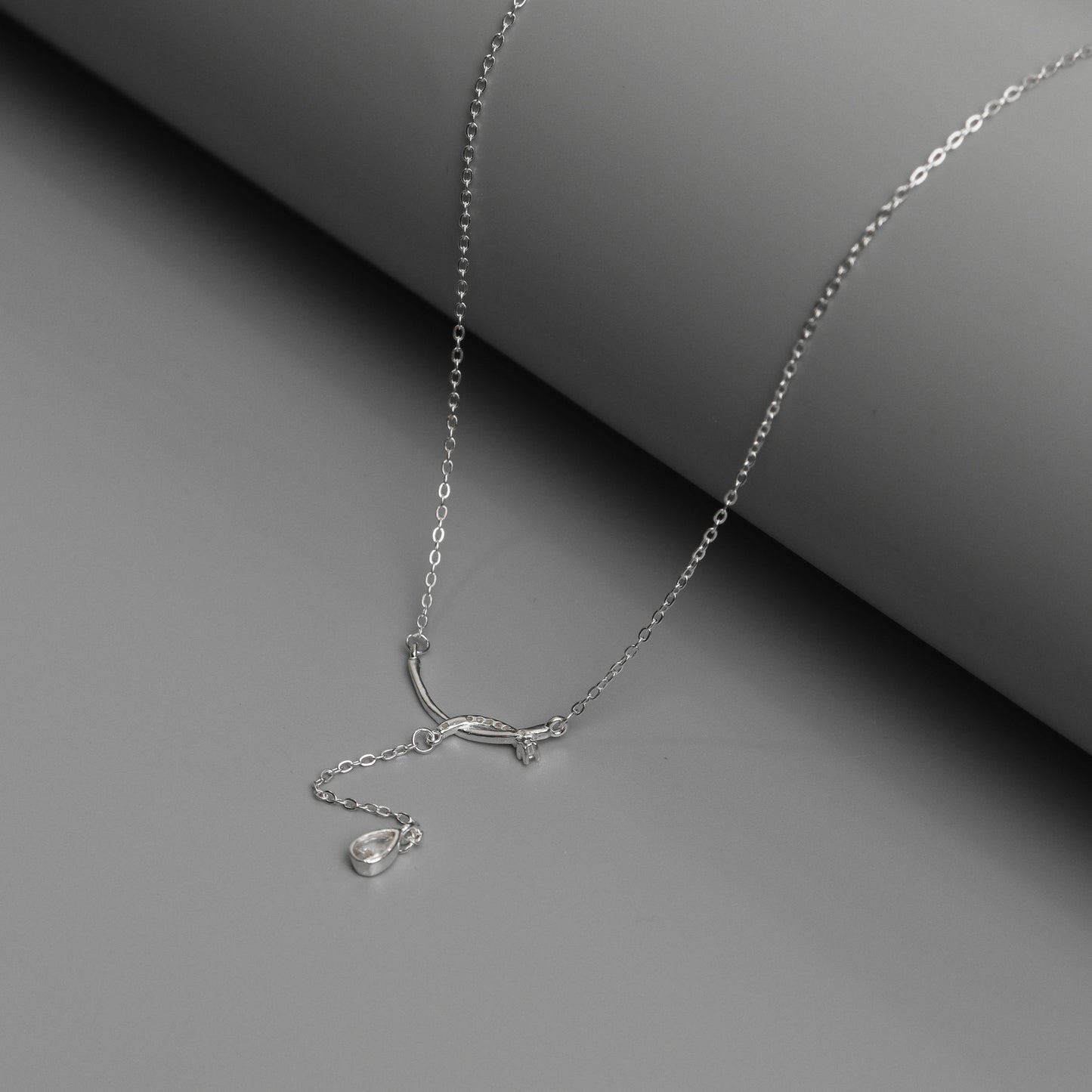 CLAIRO S925 Silver Curve Water Drop Pendant Chain Necklace for Women
