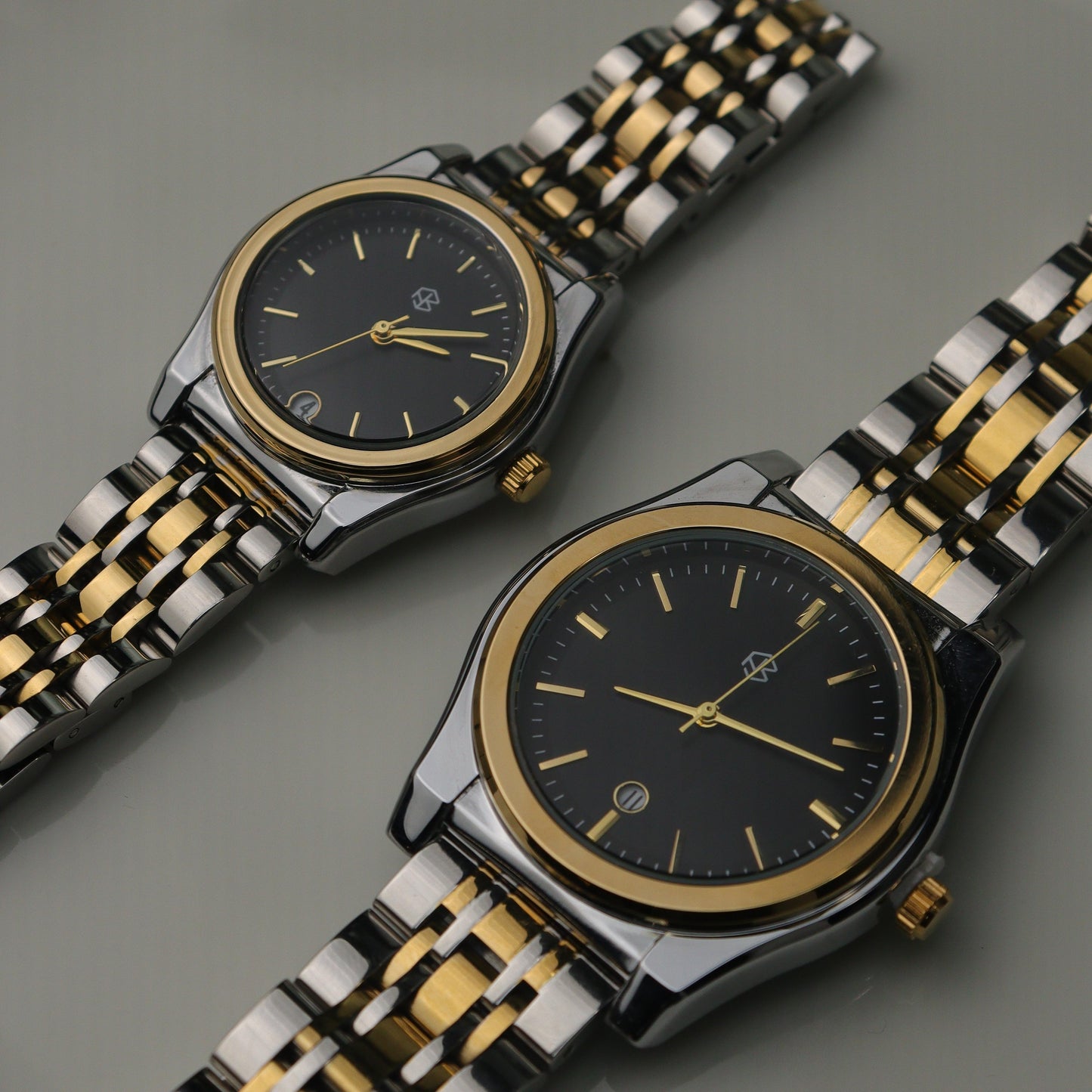 GANACHE Couple’s Two-Tone Watch – Black Watch Face Quartz Fashion Timepiece