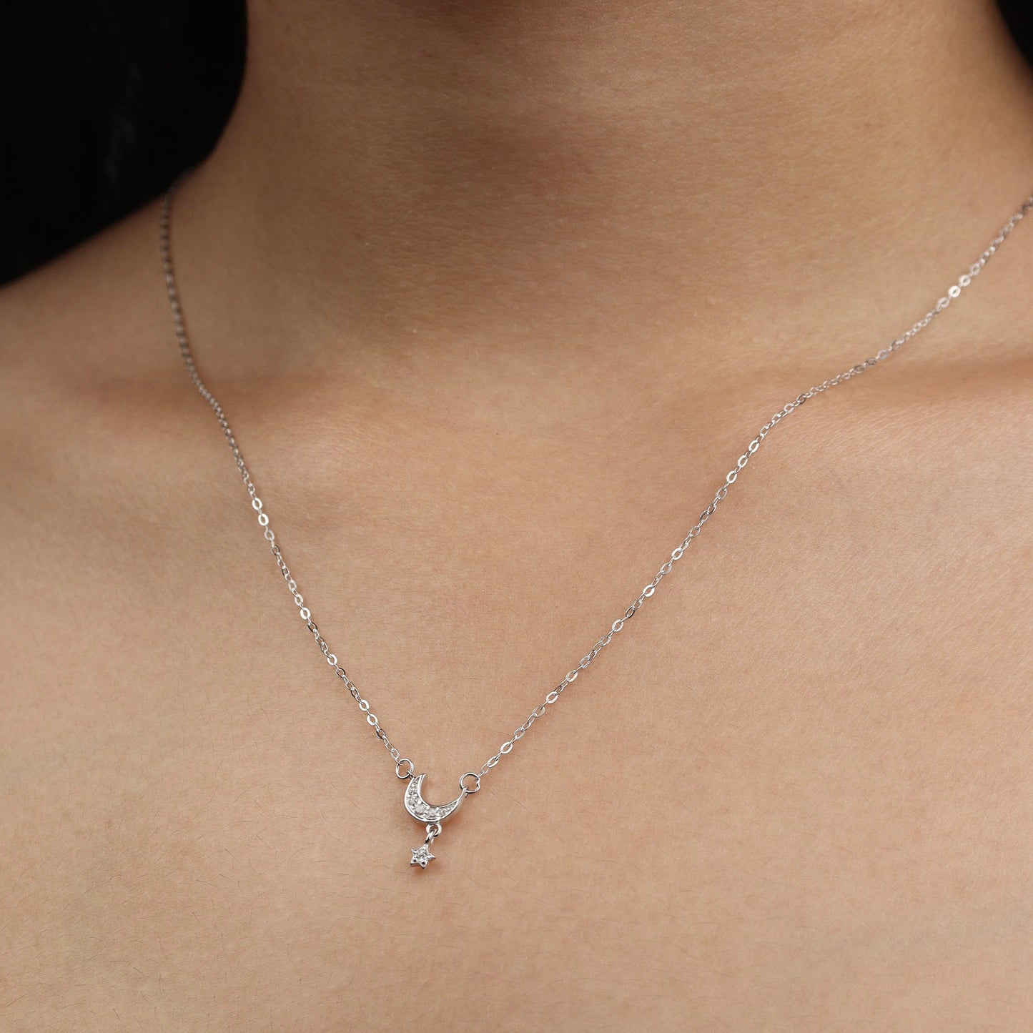 STELLUNE S925 Silver Crescent Moon Chain Necklace for Women