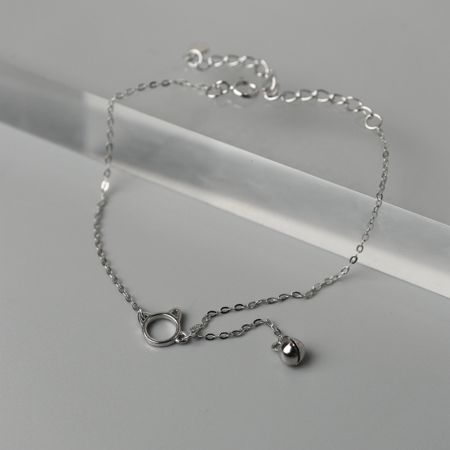 FALVION S925 Silver Hollow Cat Simple Bell for Women Men Bracelet