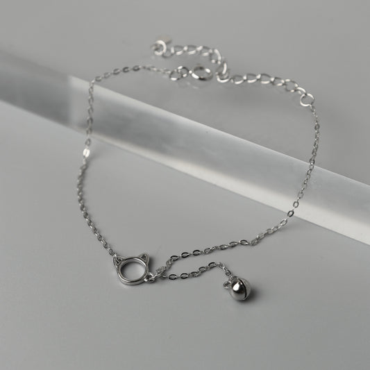 FALVION S925 Silver Hollow Cat Simple Bell for Women Men Bracelet