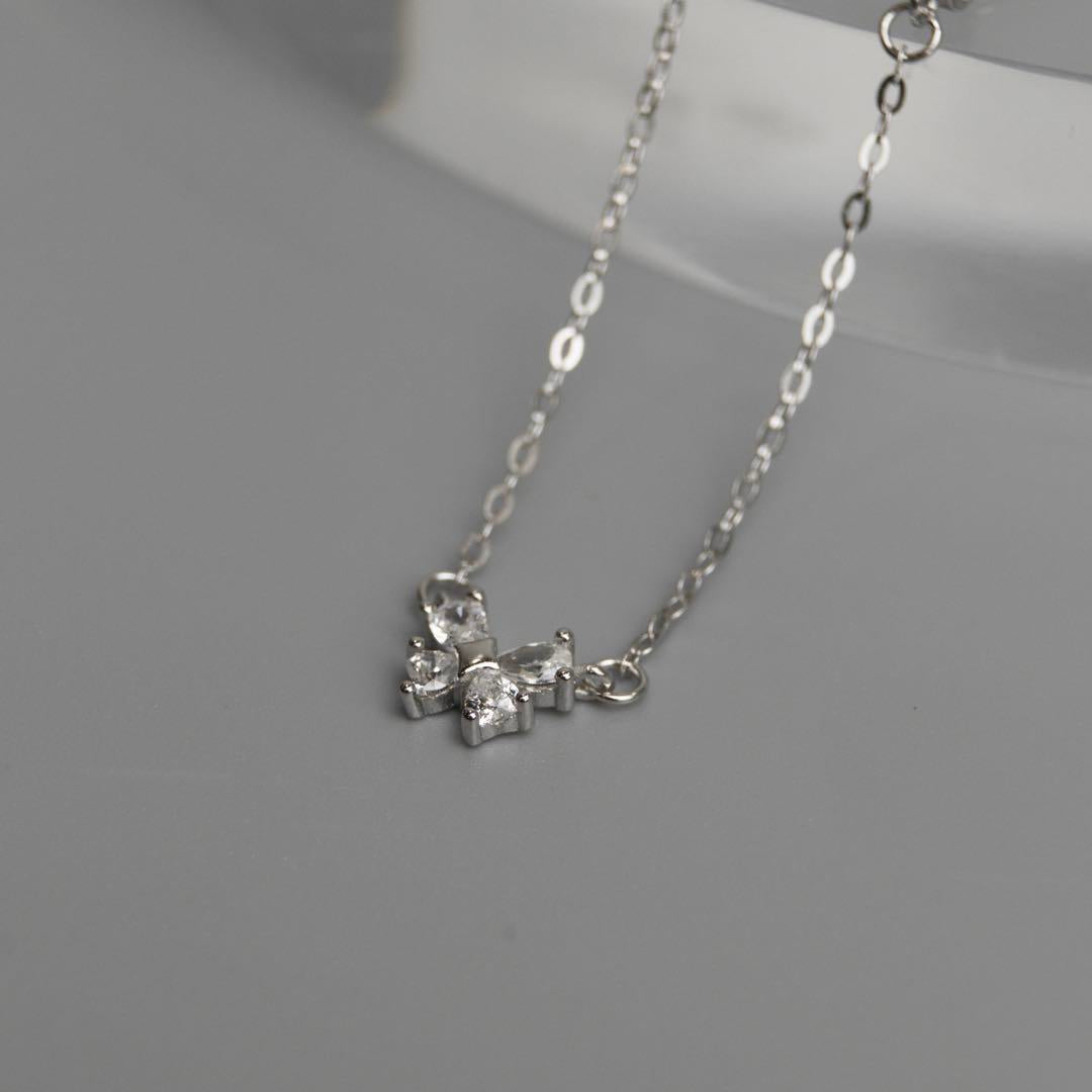 FARAH S925 Silver Mini Buttefly Heart Pendant Chain Necklace for Women