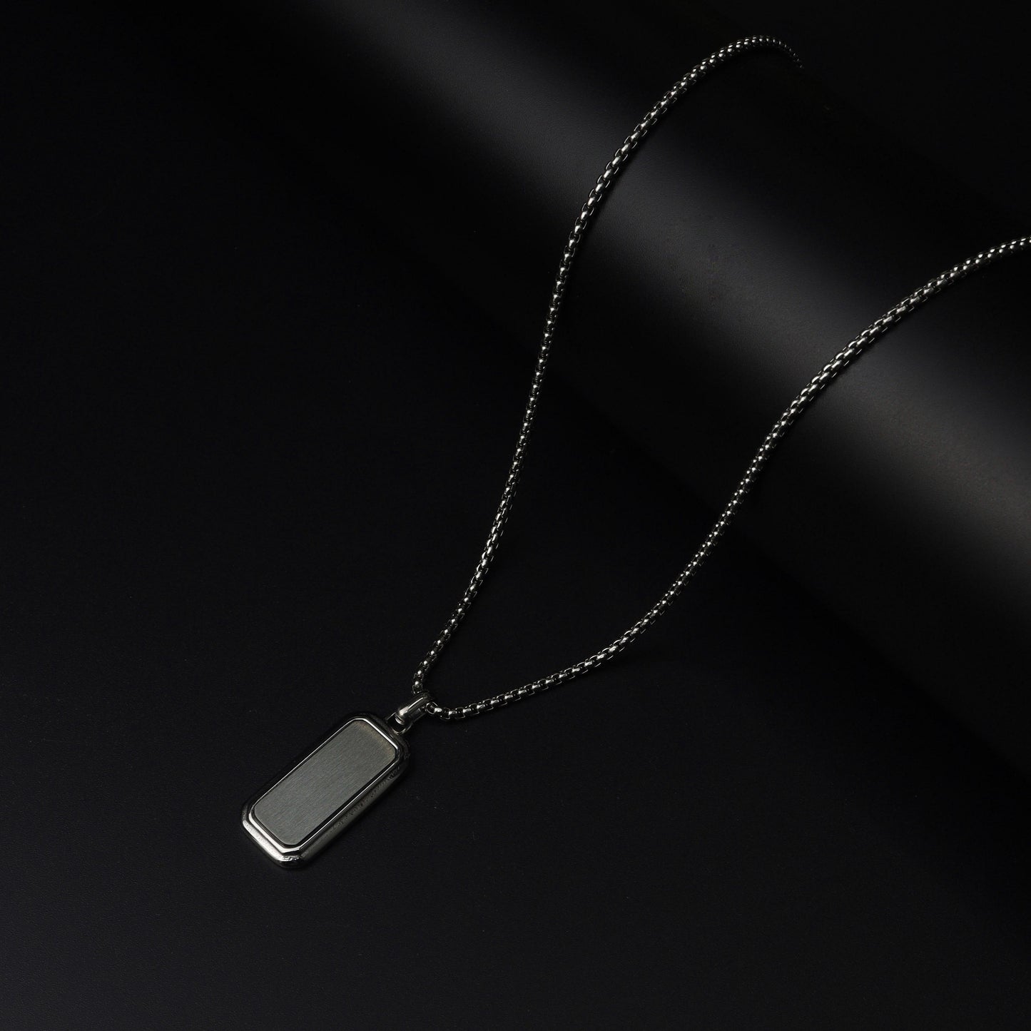 HB Men Jewelry ROGER Silver Rectangle Pendant Chain Necklace For Men's