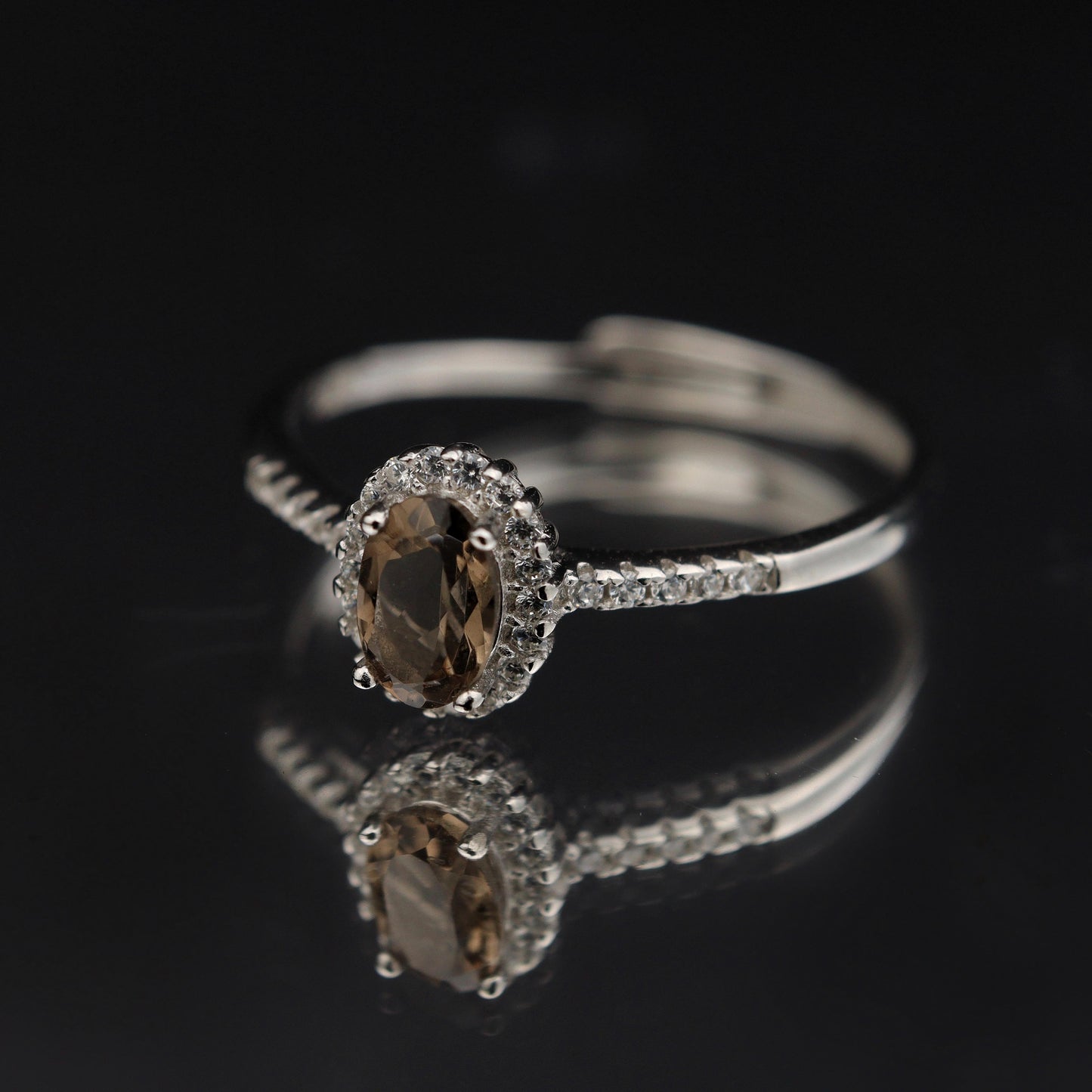 Silver Adjustable Ring Natural Smoky Quartz Gemstone Pawnable Women's Accessories with AGCL Certification