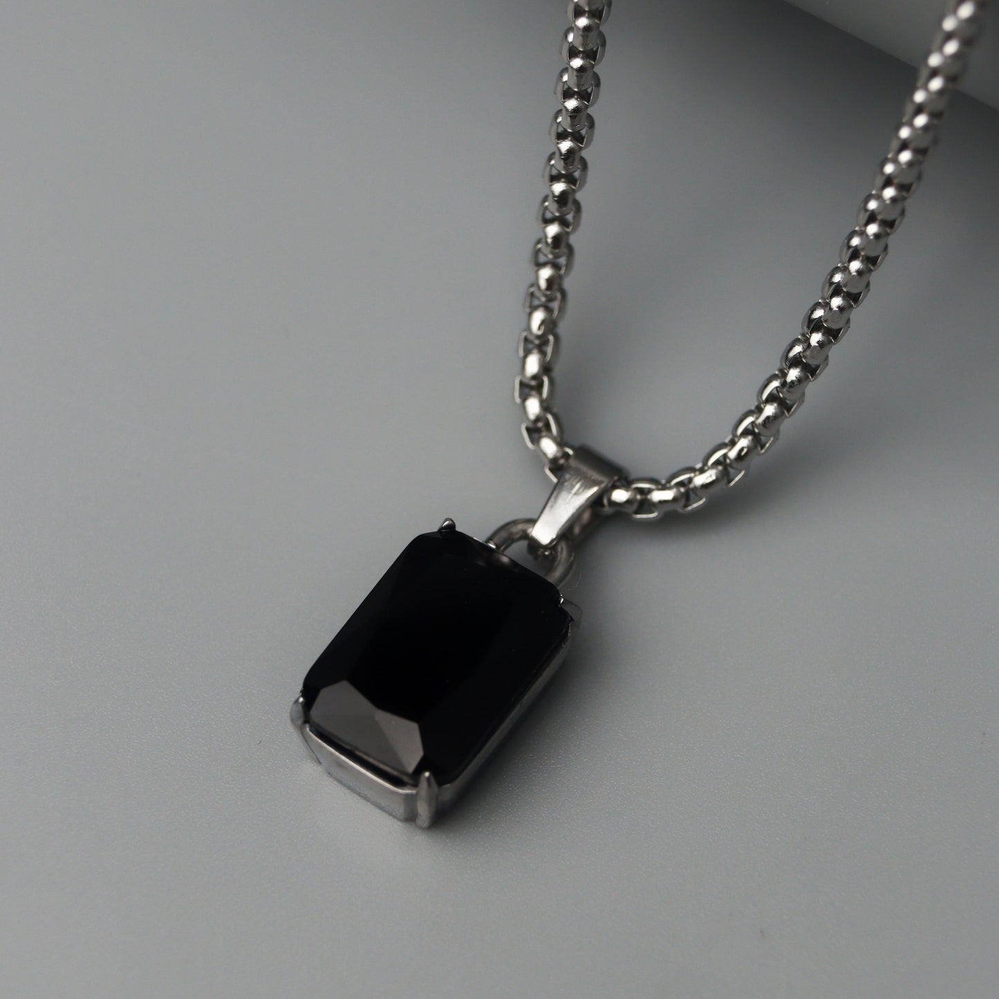 Men Jewelry DORE Black Rectangle Pendant Silver Box Chain Necklace For Men's
