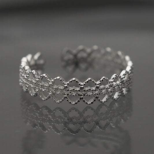 MIDEA S925 Silver Hollow Heart Open Adjustable Ring for Women