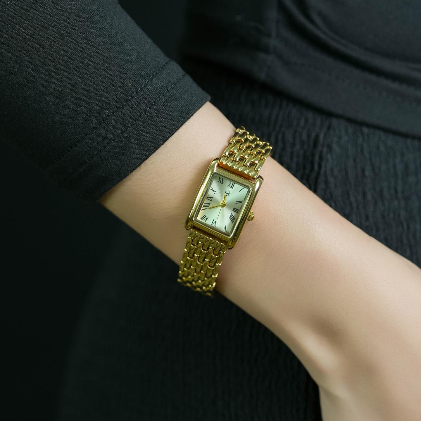 ZORIN Gold Rectangle Roman Numerical Women's Fashion Watch