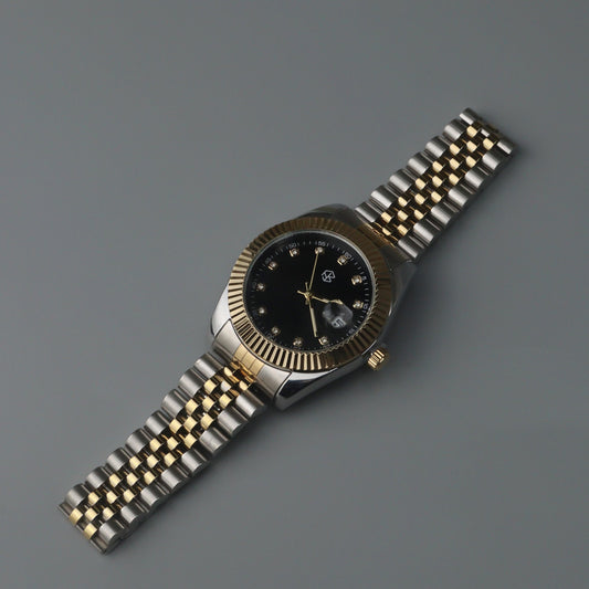 CAPTAIN Two Tone Big Black Watch Face Quartz Thick Strap Fashion Men's Watches