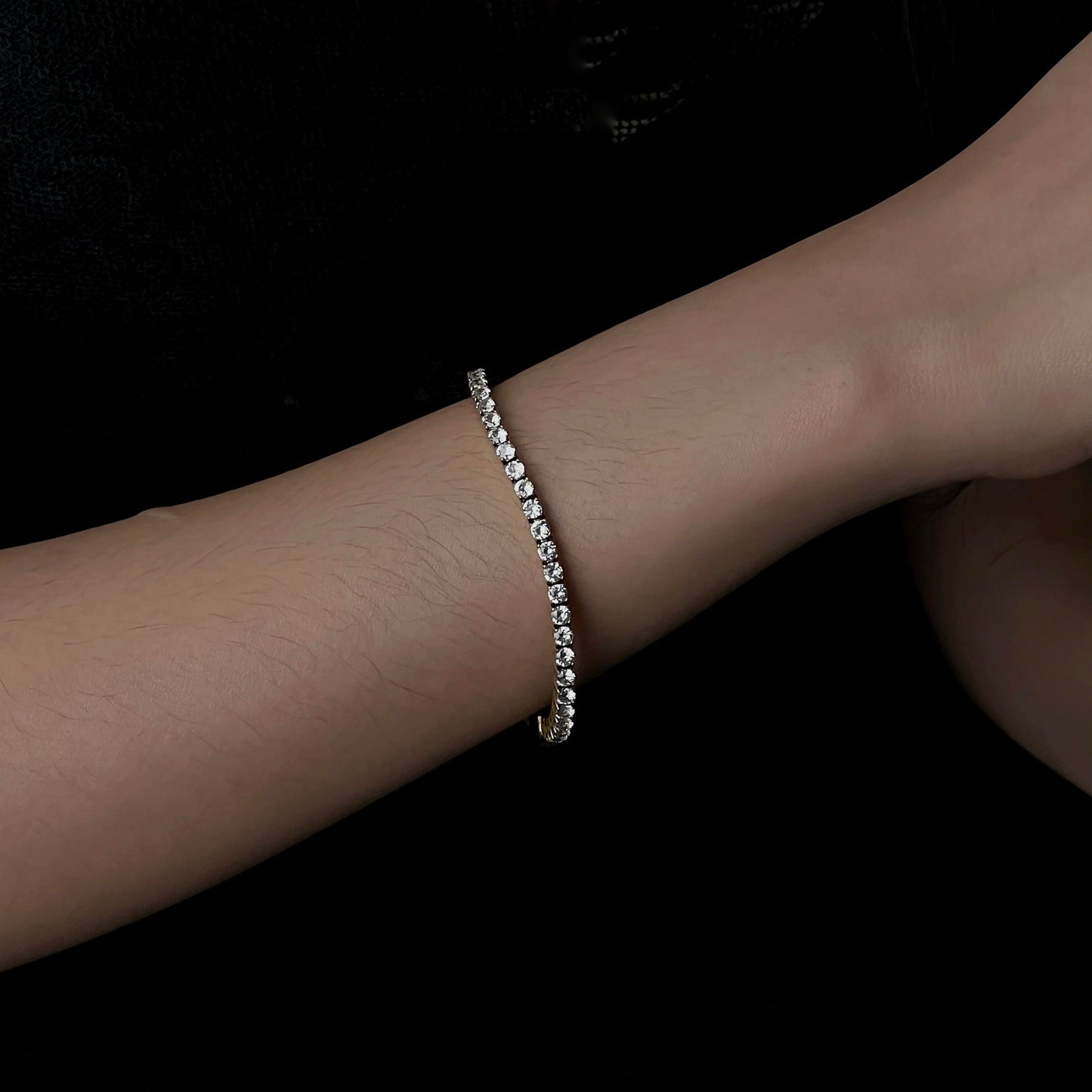 MONDE Gld/Silver Tennis Round Link Bracelet Full Embedded Fashion For Women