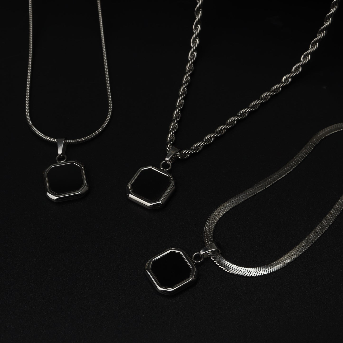 Men Jewelry FRYZER Black Square Silver Types Chain Necklace For Men's