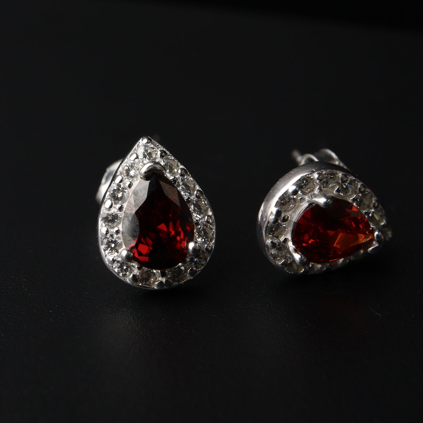 S925 Silver RED TEARDROP Stud