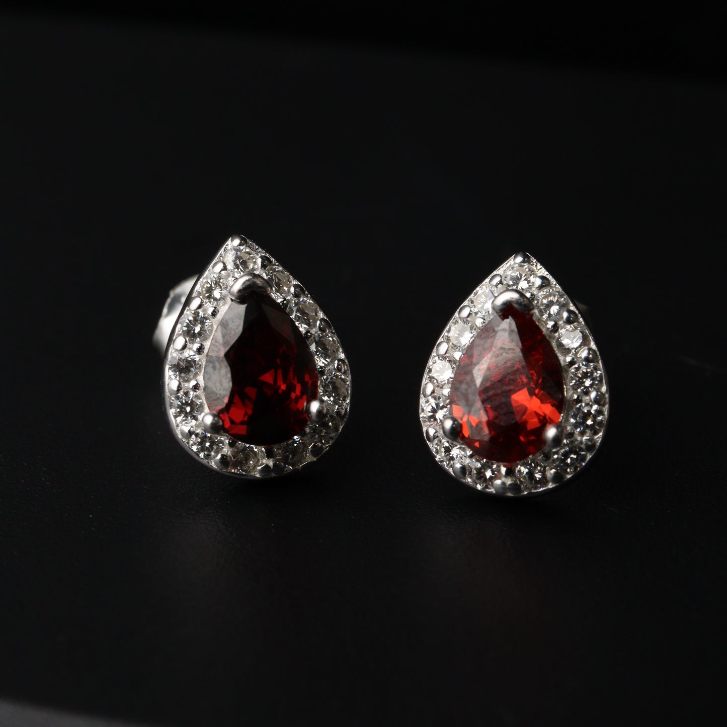 S925 Silver RED TEARDROP Stud