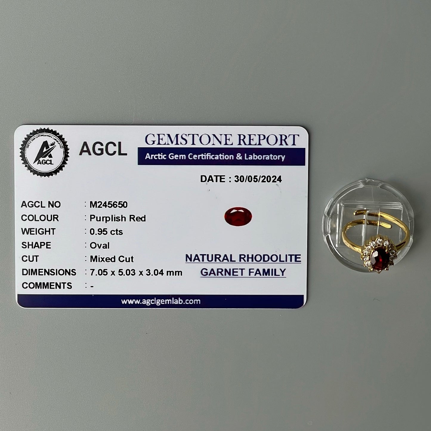 RHODOLITE GARNET GEMSTONE Pawnable Adjustable Ring Women's Accessories with AGCL Certification