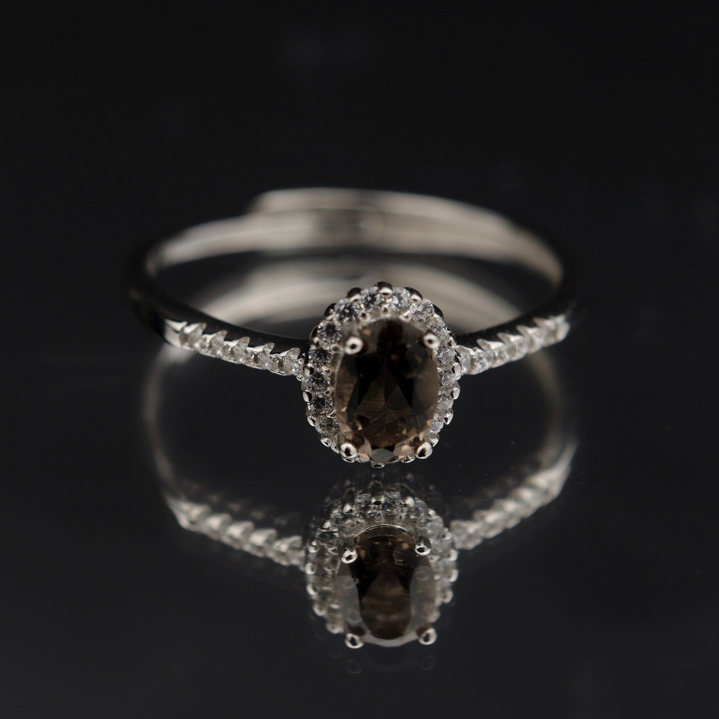 Silver Adjustable Ring Natural Smoky Quartz Gemstone Pawnable Women's Accessories with AGCL Certification