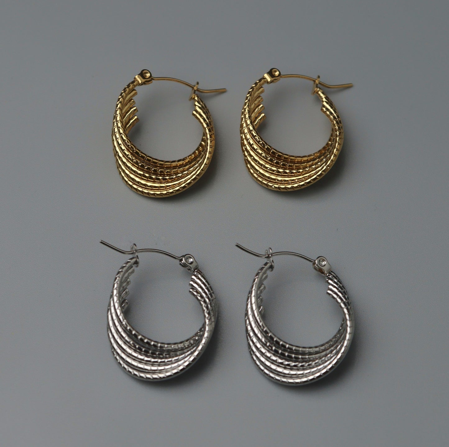 GUNNER Silver/Gld 5 Layered Bamboo Twisted U-Shape Hoop Earrings