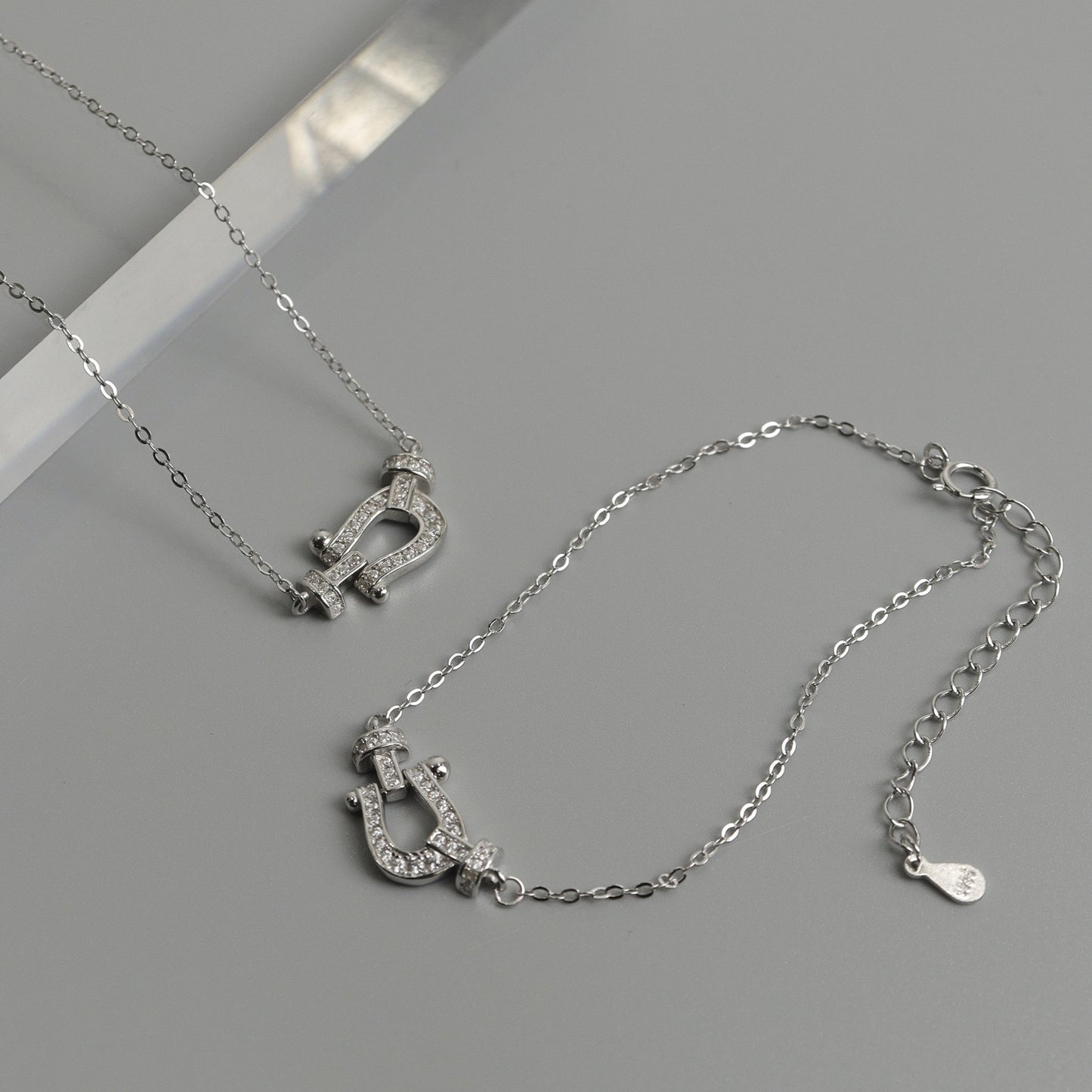 S925 Silver Anchor D-Shackles Sets of Pendant Chain Necklace, Bracelet, And Adjustable Ring